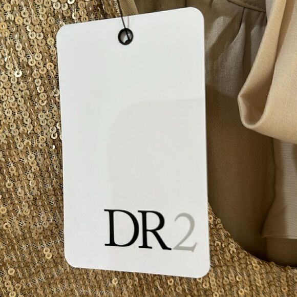 DR2 Champagne Gold matte sequin ruffle cap sleeve top  party holiday top S NWT - Picture 11 of 14